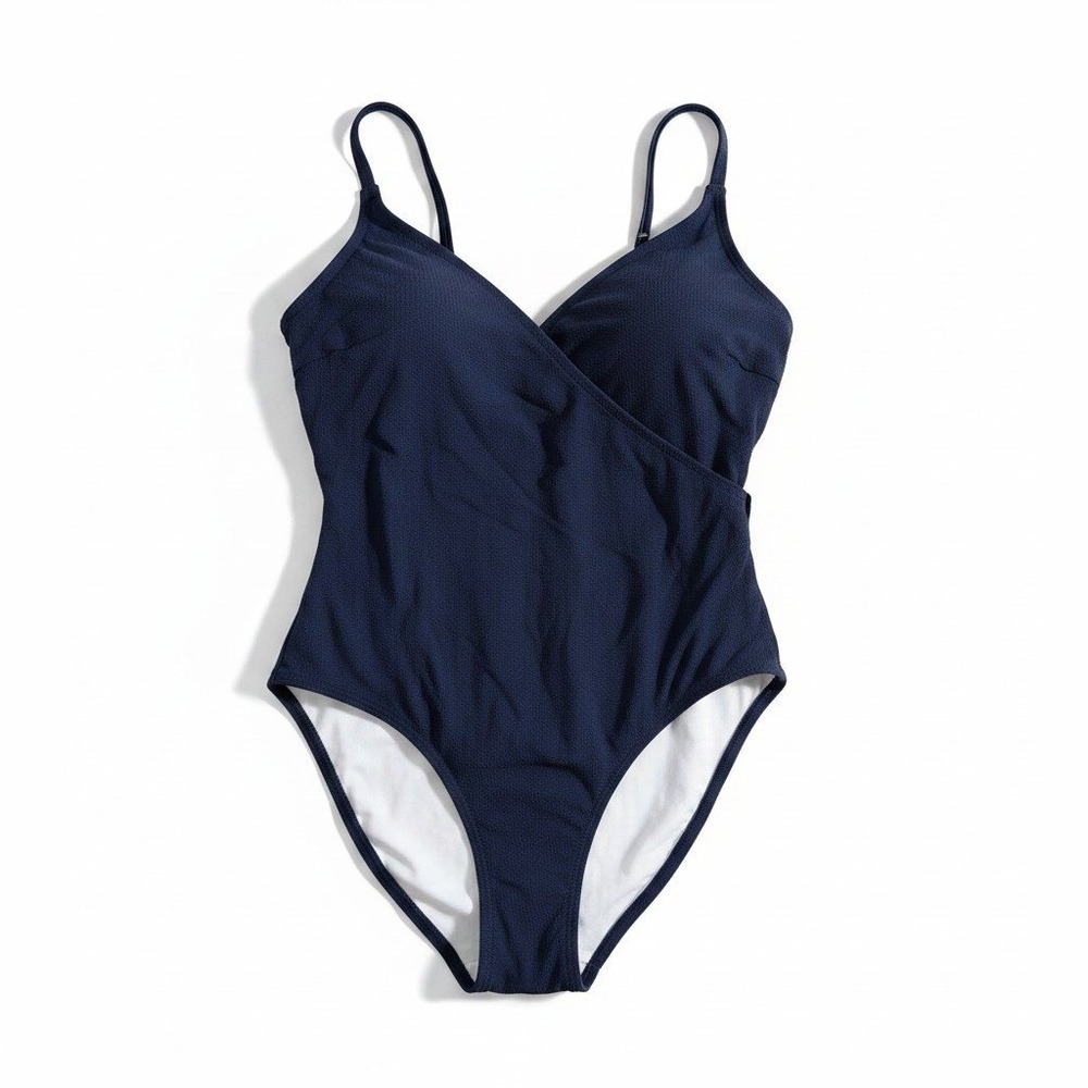 Cupshe Navy Blue Textured Wrap One Piece Swimsuit NWT Womens Size Medium